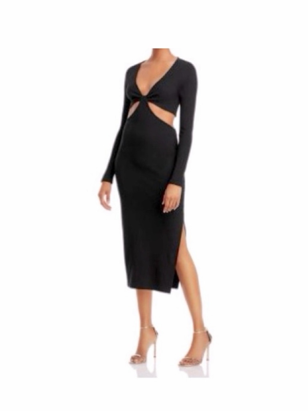 “Black Cut Out Midi Dress Long Sleeve Bodycon Sexy Size M”